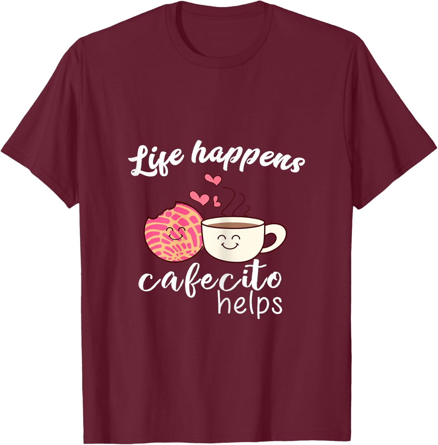 Cafe Conchas Funny Cute Spanish Pun Coffee T-Shirt - T-Shirt | Maroon