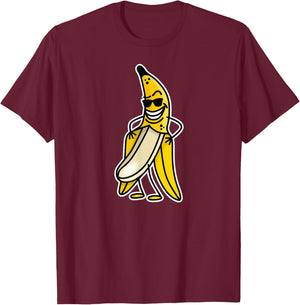 Funny naked banana flashing banana stripper streaker cartoon T-Shirt - T-Shirt | Maroon