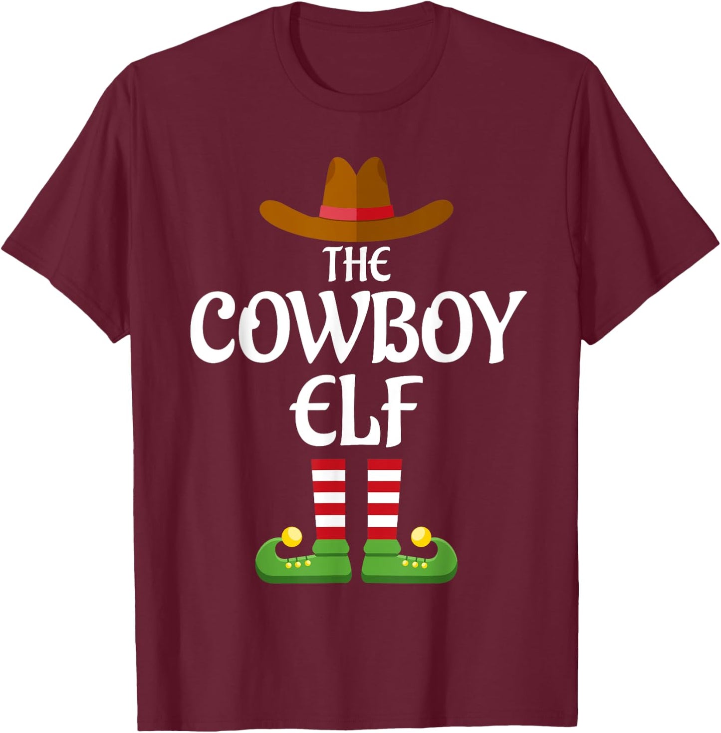 Cowboy Elf Family Matching Group Christmas Country T-Shirt - T-Shirt | Maroon