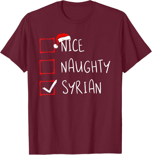 Nice Naughty Syrian Christmas Syria Heritage Roots T-Shirt - T-Shirt | Maroon