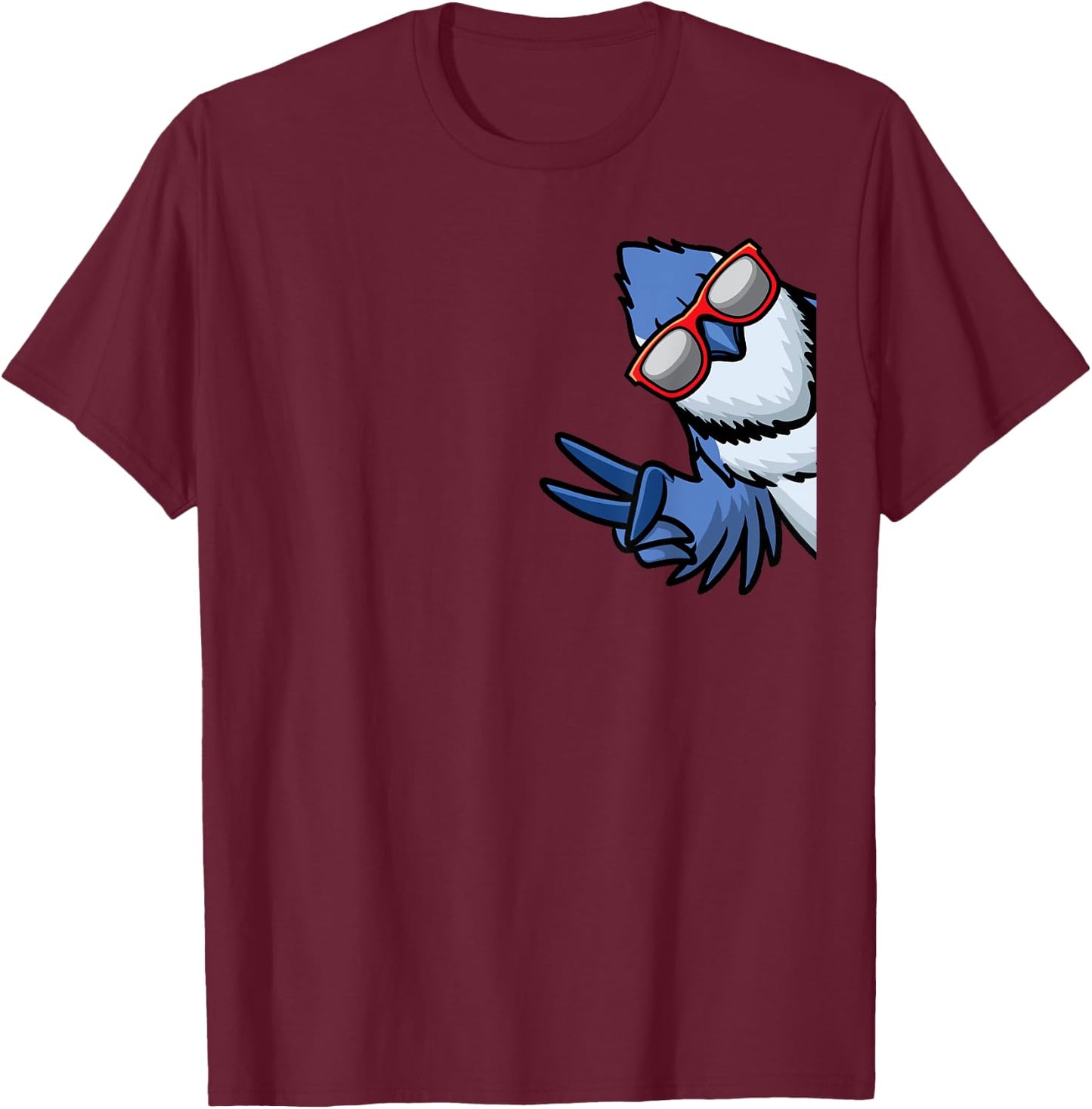 Blue Jay Bird Cyanocitta Cristata From Side With Sunglasses T-Shirt - T-Shirt | Maroon