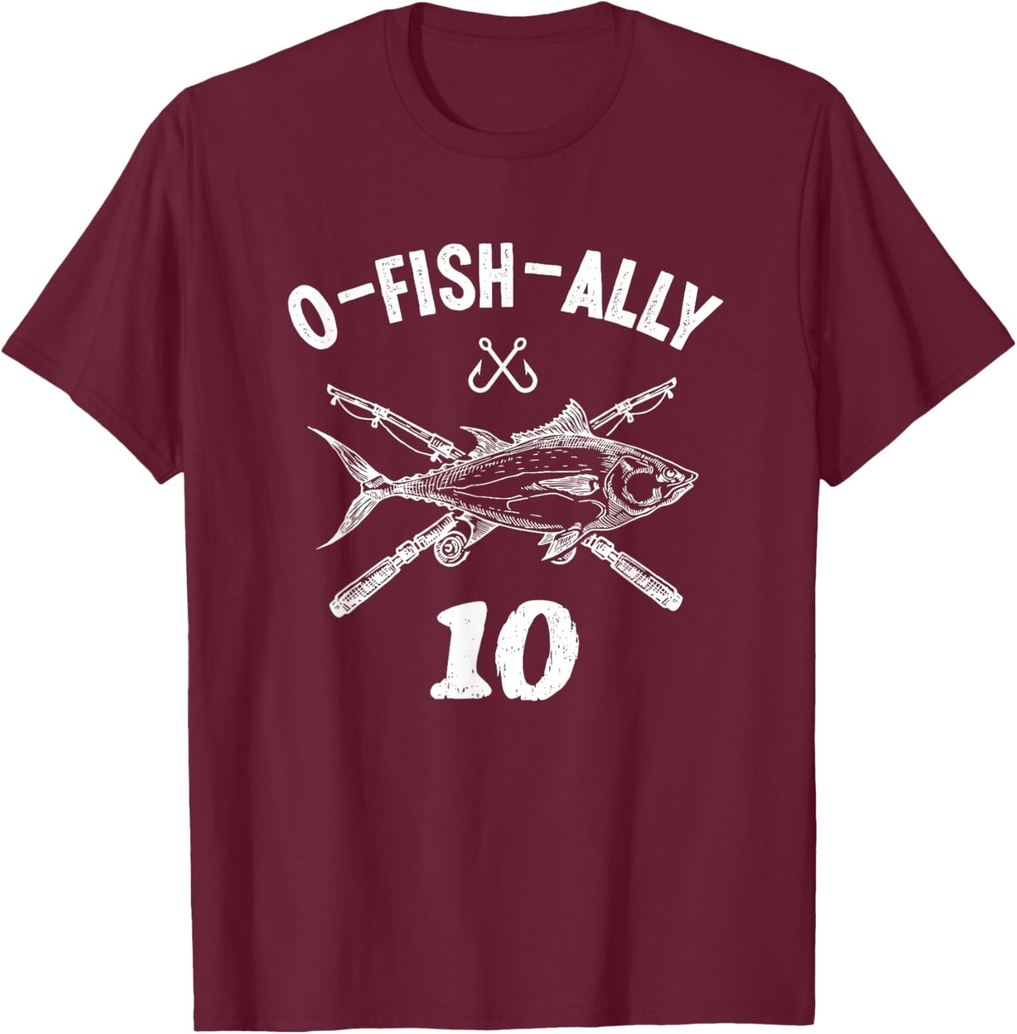 Ofishally 10 Years Old 10th Birthday Fishing Gift T-Shirt - T-Shirt | Maroon