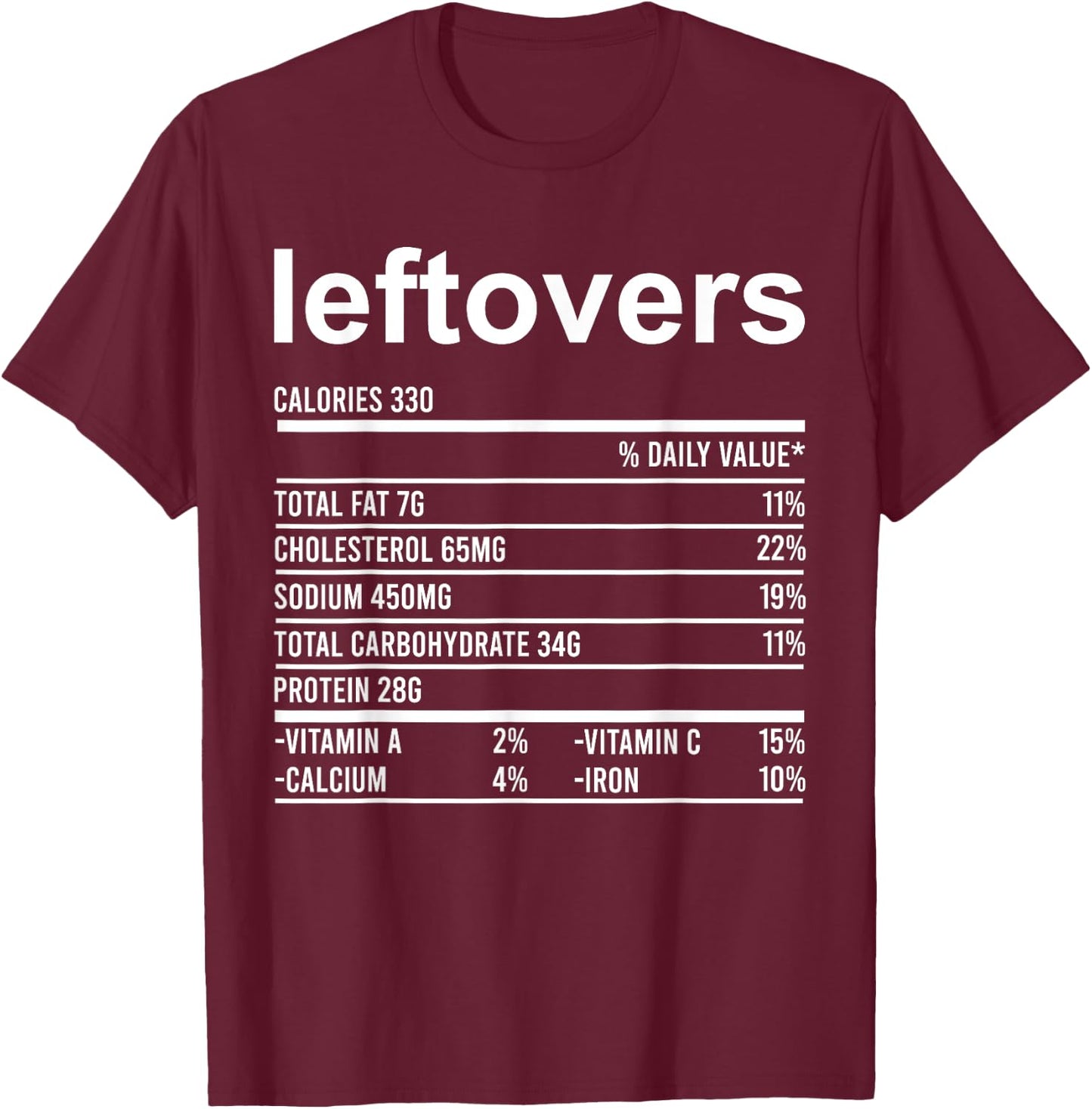 Funny Thanksgiving Food Apparel, Leftovers Nutrition Facts T-Shirt - T-Shirt | Maroon