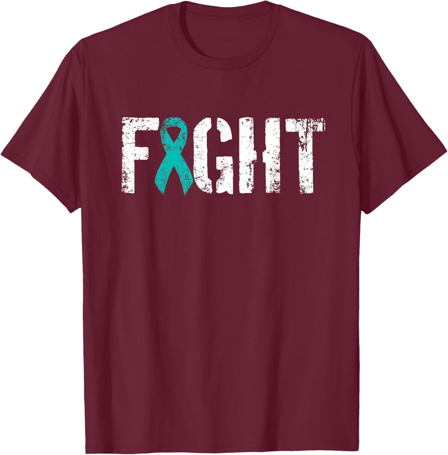 Fight Ovarian Cancer - Military Style Awareness Ribbon T-Shirt - T-Shirt | Maroon