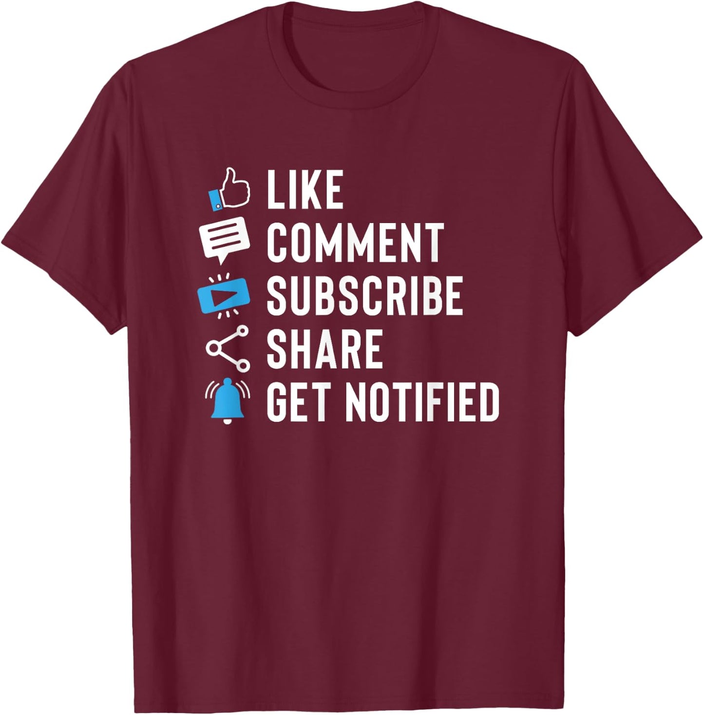 Like Comment Subscribe Share Vlogging Blog Traveler Blogger T-Shirt - T-Shirt | Maroon