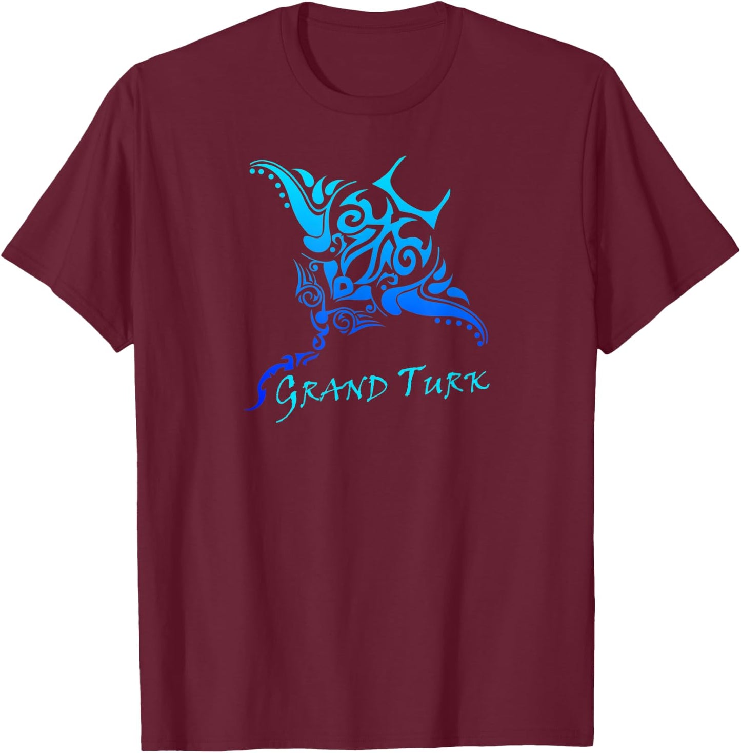 Grand Turk, Turks & Caicos Vintage Tribal Manta Ray Vacation T-Shirt - T-Shirt | Maroon