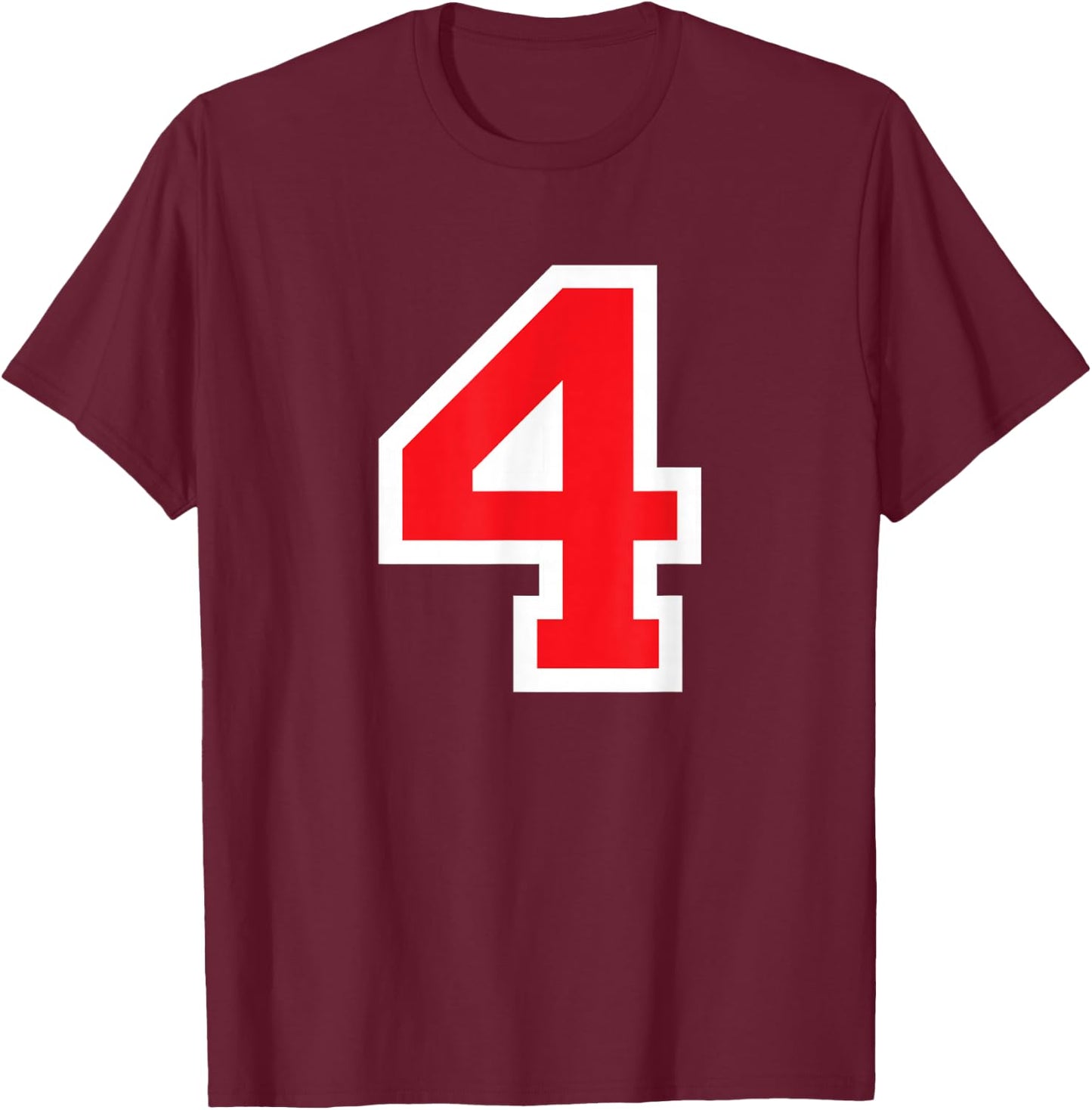 Jersey Uniform Number #4 Red Team Block Lettering, 4th Place T-Shirt - T-Shirt | Maroon