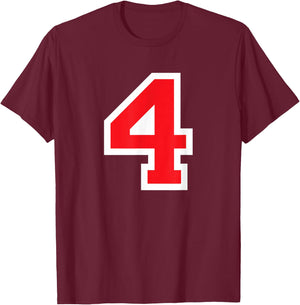 Jersey Uniform Number #4 Red Team Block Lettering, 4th Place T-Shirt - T-Shirt | Maroon