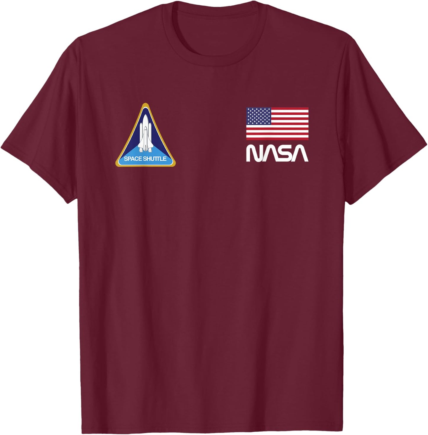 Retro NASA, Space Shuttle, American Flag Logo T shirt T-Shirt - T-Shirt | Maroon