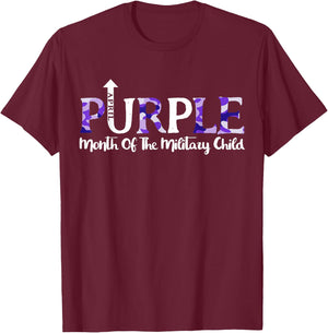Purple Up T Shirt Month Of Military Child Kids Awareness T-Shirt - T-Shirt | Maroon