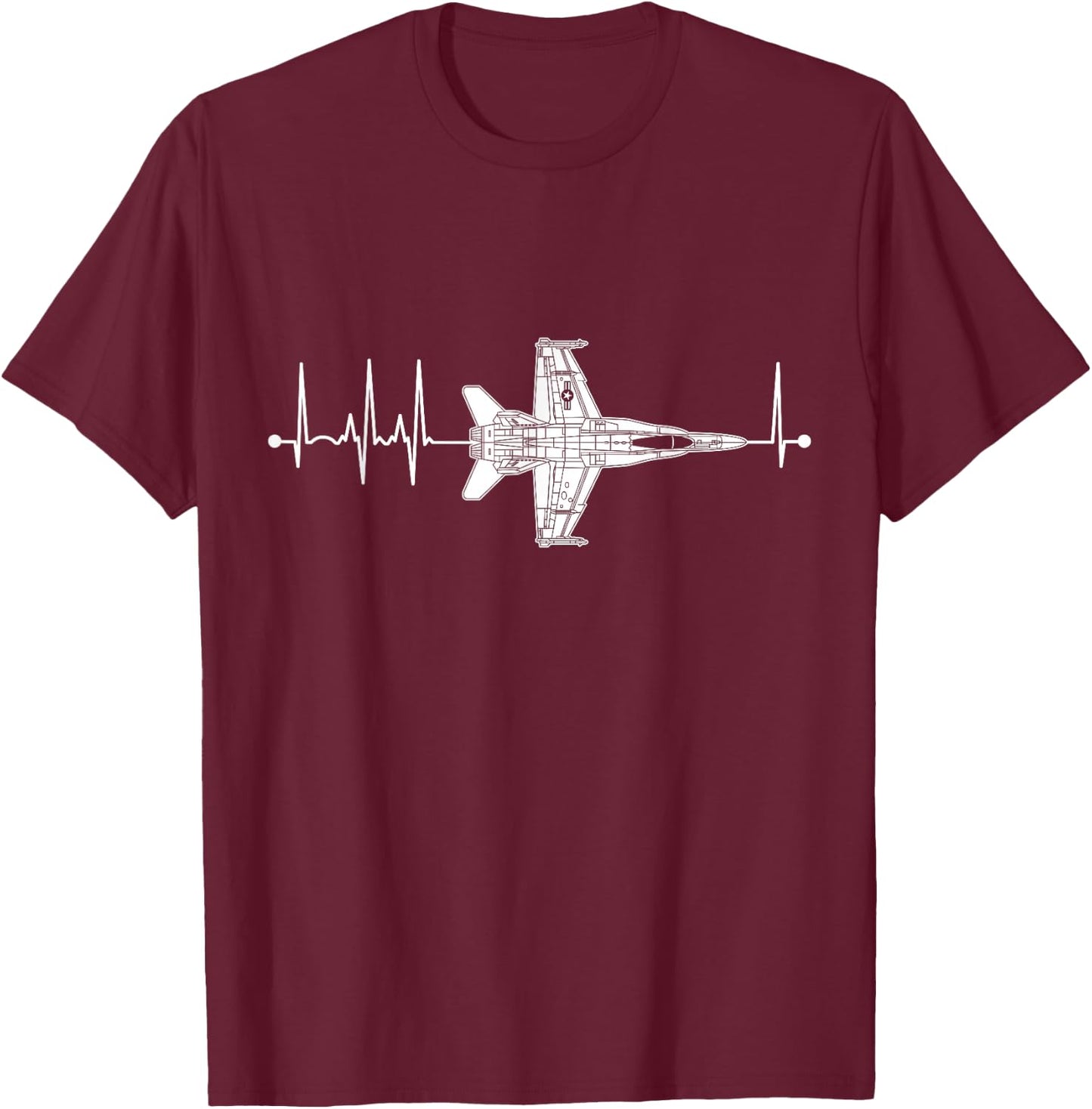 F18 Hornet Schematic Airplane Pulse EKG Pilot Heartbeat T-Shirt - T-Shirt | Maroon