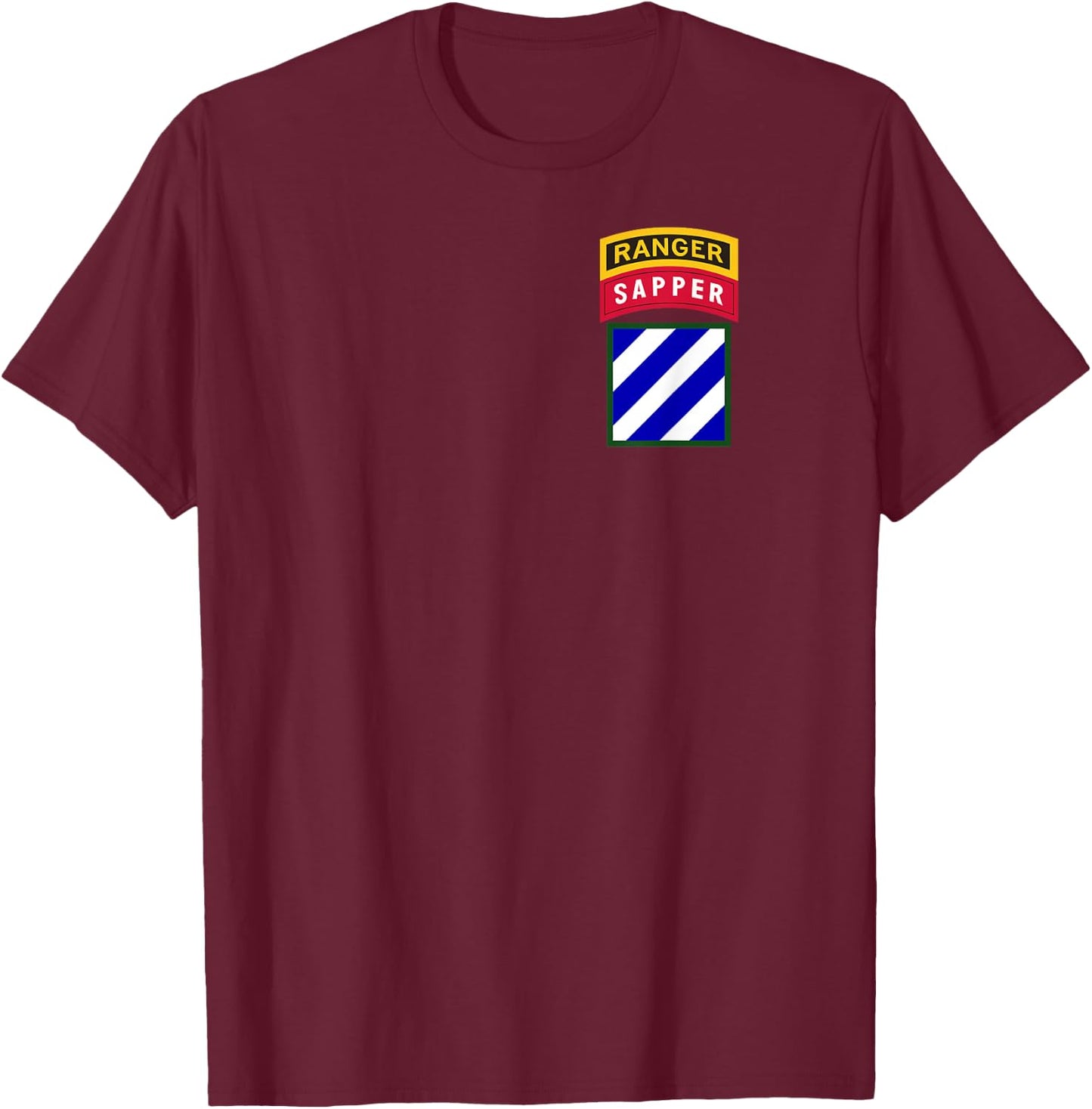 3rd Infantry Division Patch - 3rd ID Ranger and Sapper Tab T-Shirt - T-Shirt | Maroon
