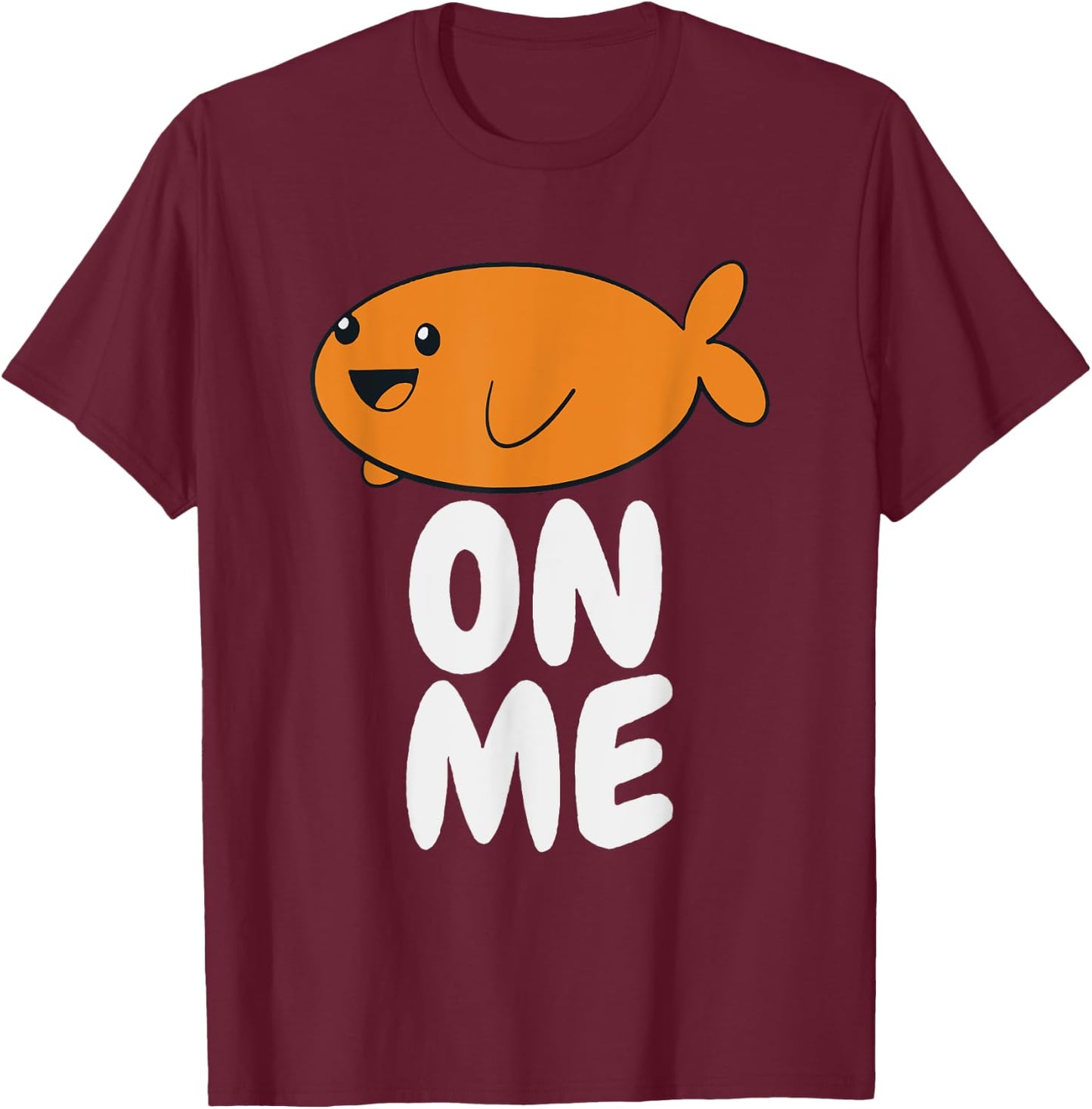 Gift Kids Fish On Me -Kids Black Cartoon Fish Small T-Shirt - T-Shirt | Maroon