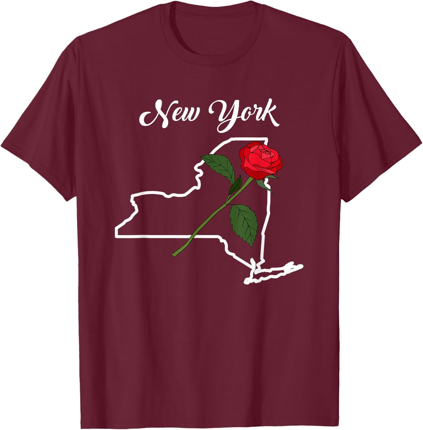 New York State Rose Flower T-Shirt - T-Shirt | Maroon