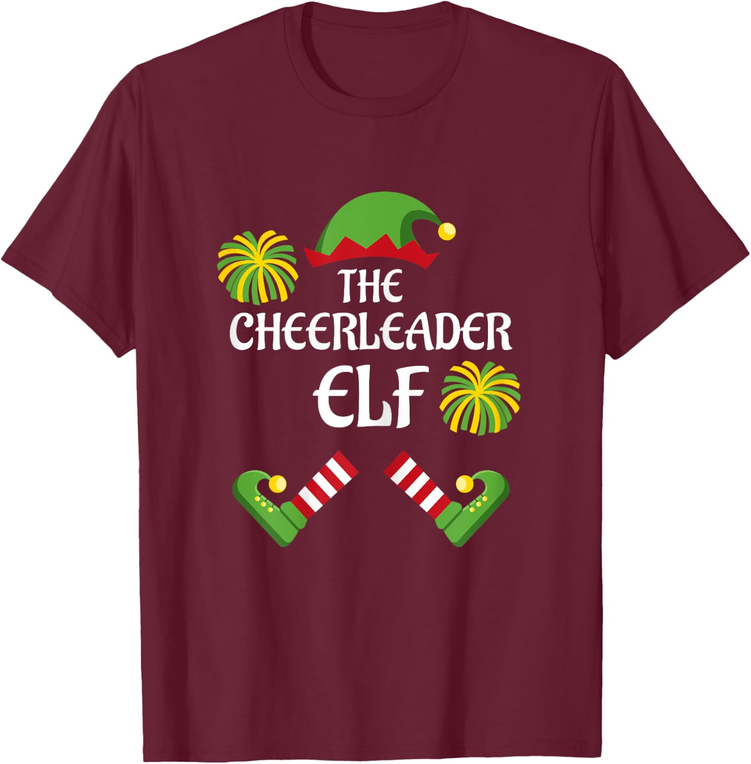 Cheerleader Elf Family Matching Group Christmas Cheer T-Shirt - T-Shirt | Maroon