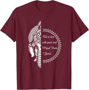 Spiritual Yoga Love Your Self Meditation Elephant Ganesha T-Shirt - T-Shirt | Maroon