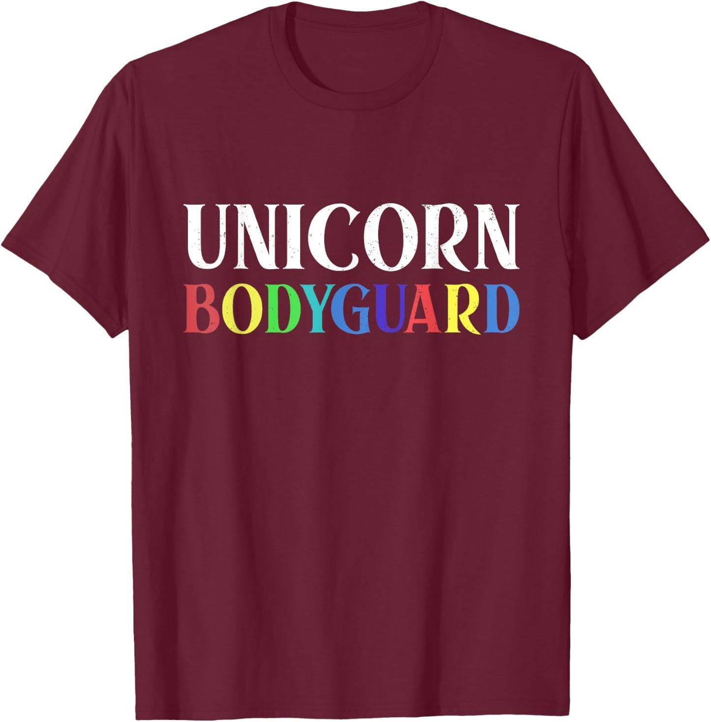 Unicorn Bodyguard Halloween Dad Mom Daughter Distressed T-Shirt - T-Shirt | Maroon