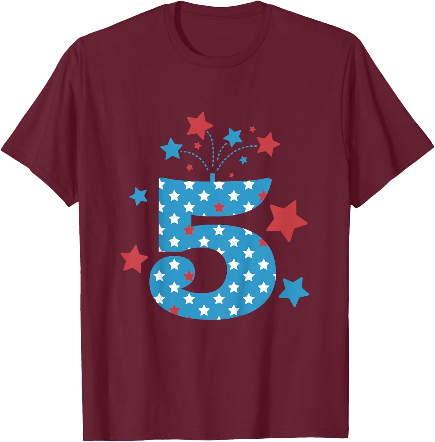 Red, White and Five - 5th Birthday Patriotic Firecrackers T-Shirt - T-Shirt | Maroon