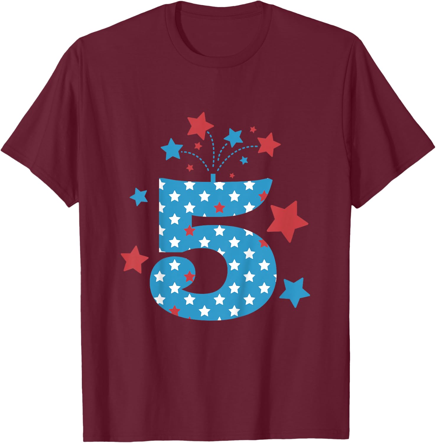 Red, White and Five - 5th Birthday Patriotic Firecrackers T-Shirt - T-Shirt | Maroon
