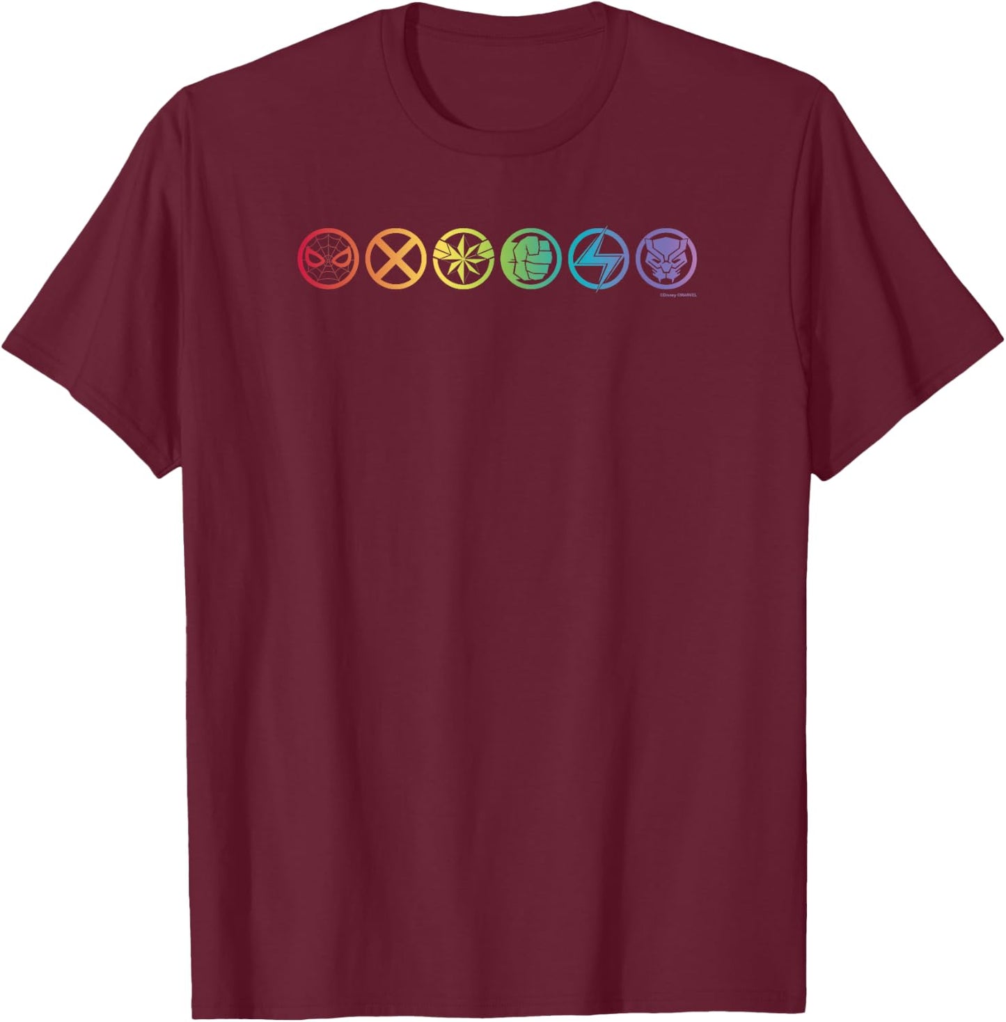 Marvel Group Shot Rainbow Logo Light Up T-Shirt - T-Shirt | Maroon