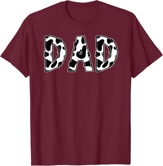 Dad Cow Print Aesthetic Farm Animal Pattern Farmer Cowboy T-Shirt - T-Shirt | Maroon