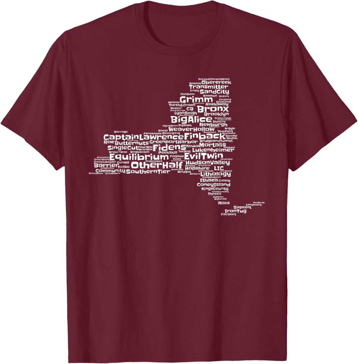 New York Breweries T-Shirt - T-Shirt | Maroon