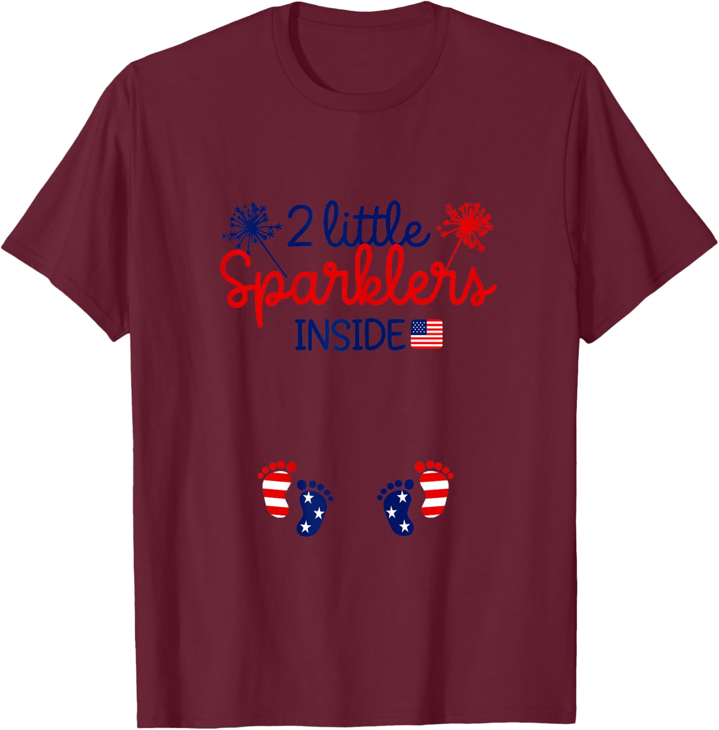 Twin Pregnancy 4th of July Pregnant Mom Baby Announcement T-Shirt - T-Shirt | Maroon