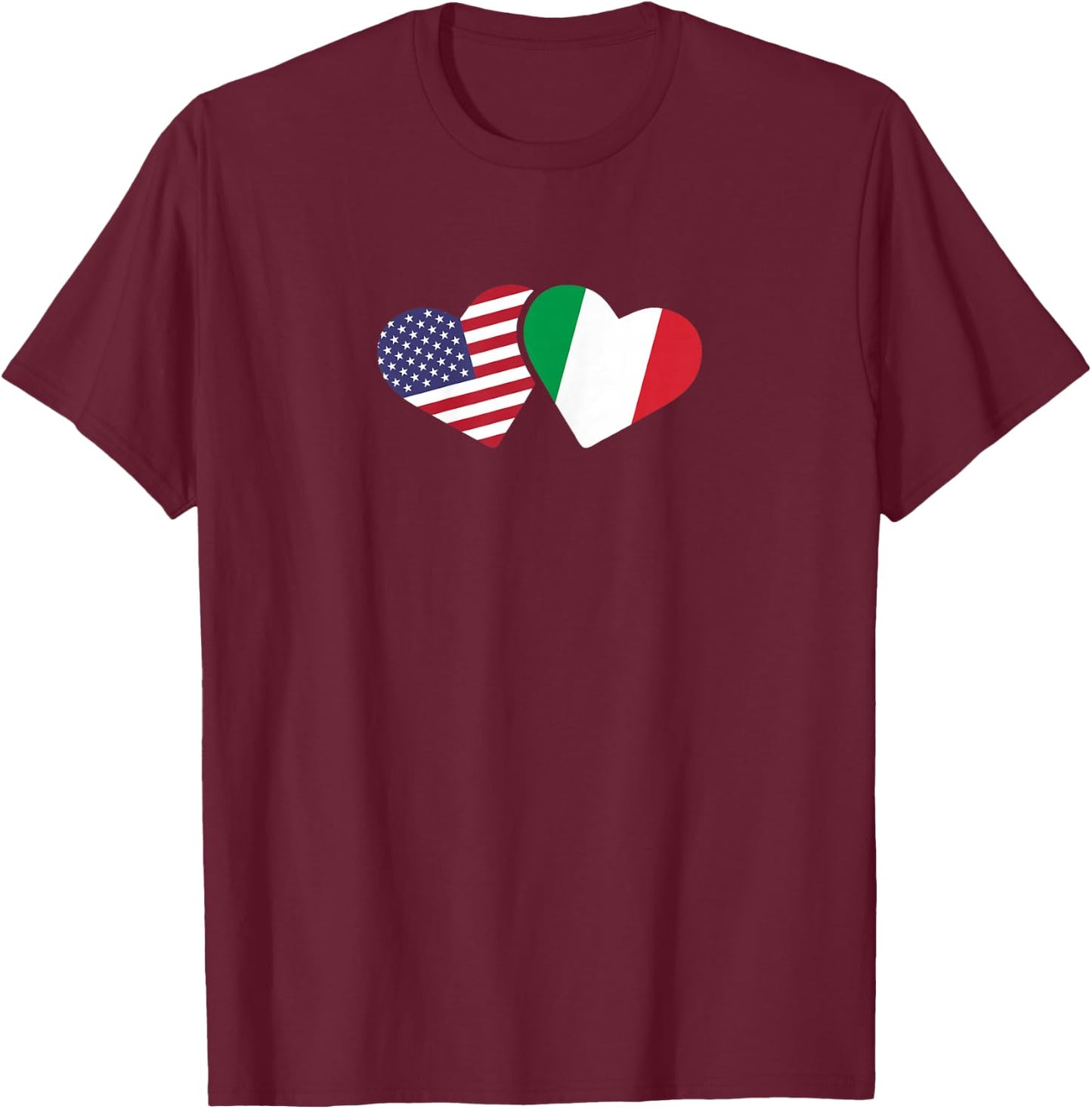 Italy USA Flag T Shirt Heart Italian American Love T-Shirt - T-Shirt | Maroon