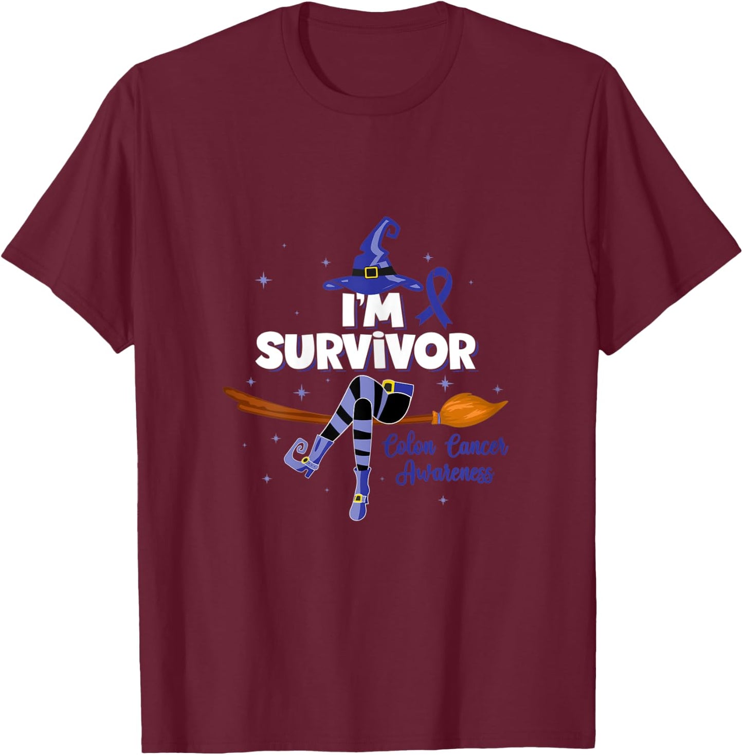 Witch I'm a Survivor Colon Cancer Spooky Halloween T-Shirt - T-Shirt | Maroon