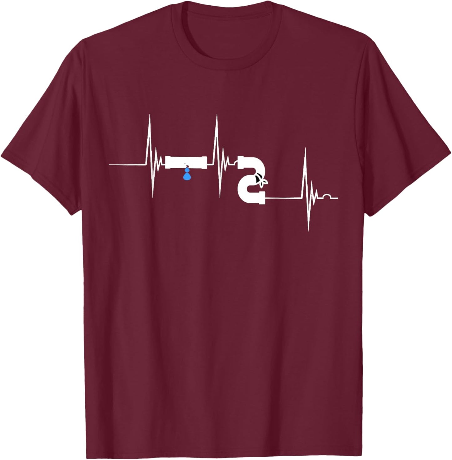 Plumber Plumber Pipe Laying Heartbeat ECG Pulse T-Shirt - T-Shirt | Maroon