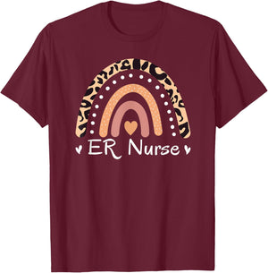 ER RN Leopard Rainbow Emergency Room Registered Nurse T-Shirt - T-Shirt | Maroon