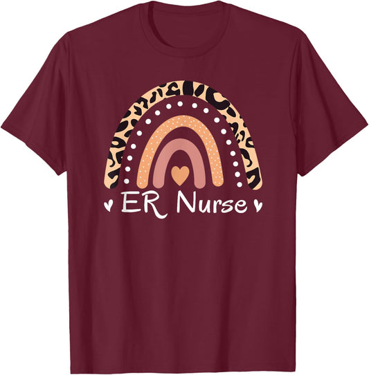 ER RN Leopard Rainbow Emergency Room Registered Nurse T-Shirt - T-Shirt | Maroon