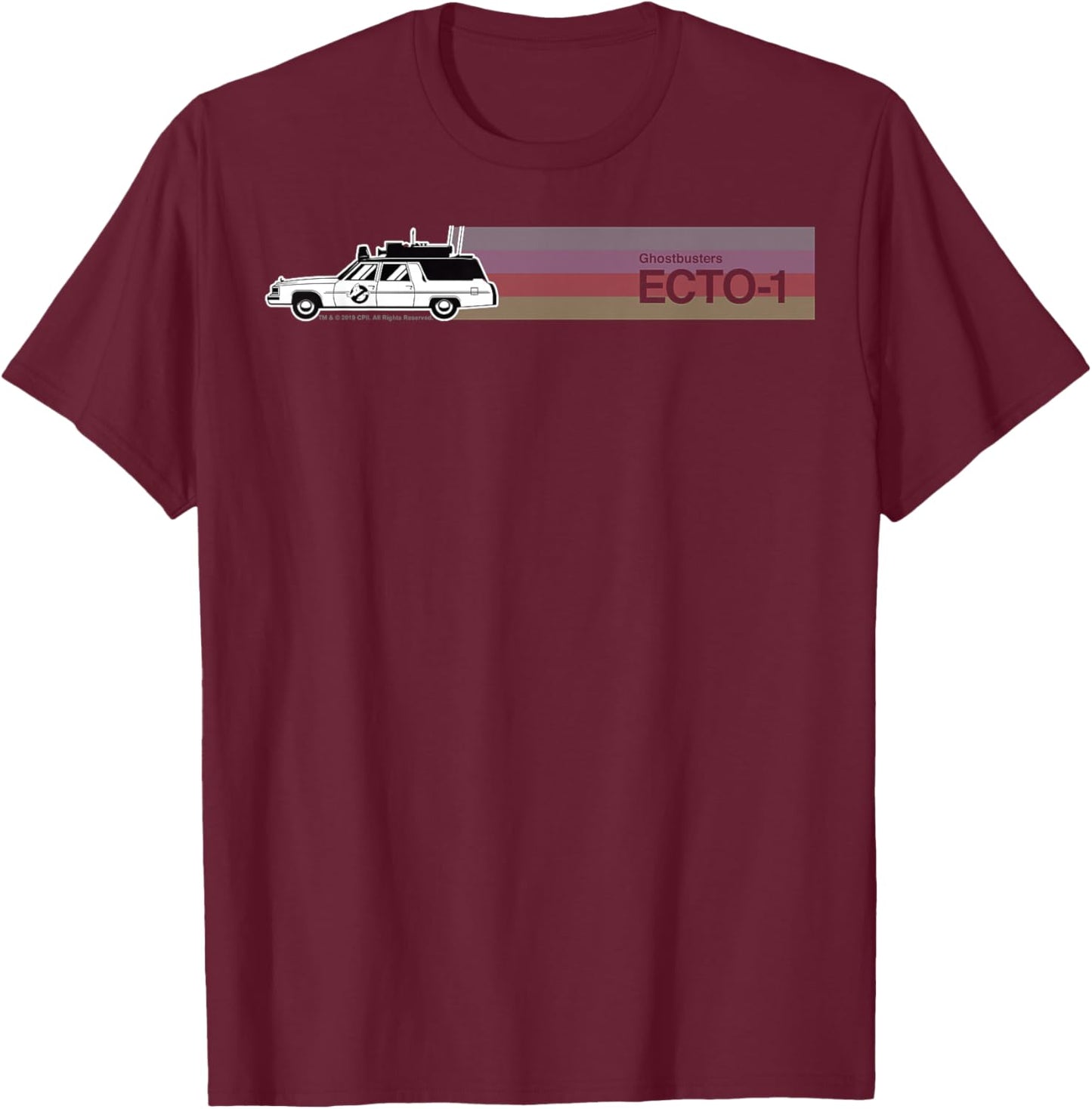 Ghostbusters ECTO-1 Colourful Striped Rainbow Portrait T-Shirt - T-Shirt | Maroon