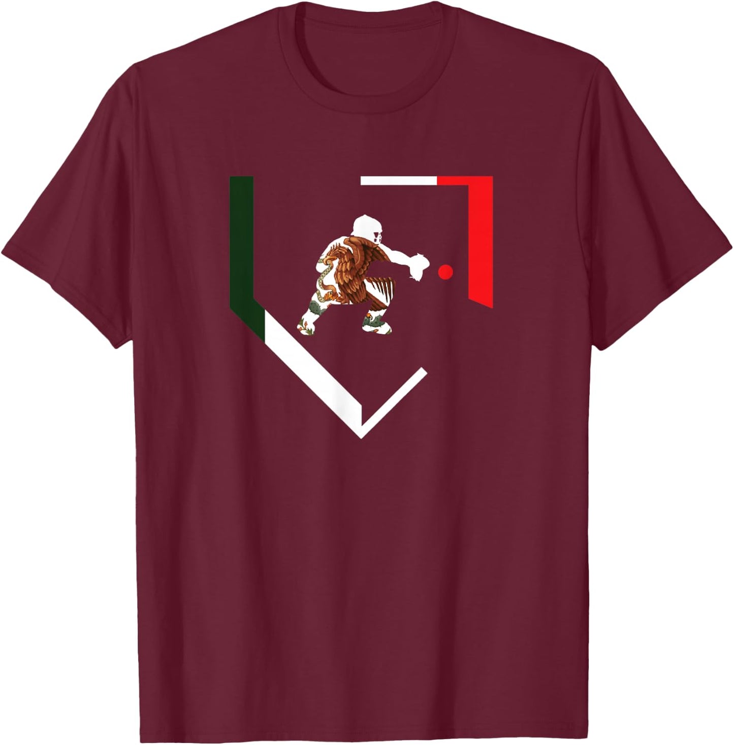 Mexico Baseball Hind Catcher Mexican Flag Little Leaguer Mex T-Shirt - T-Shirt | Maroon