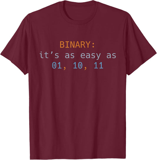 Binary Simple 1 2 3 Funny Programming Gift Black T-Shirt - T-Shirt | Maroon
