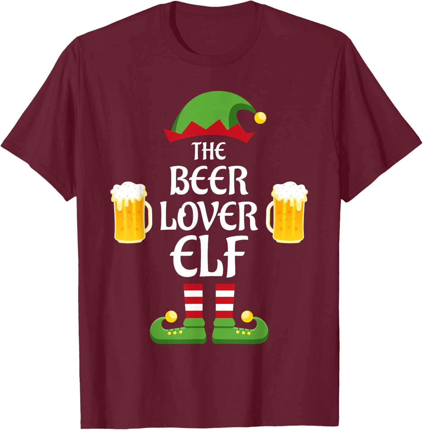 Beer Lover Elf Family Matching Group Christmas T-Shirt - T-Shirt | Maroon