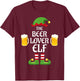 Beer Lover Elf Family Matching Group Christmas T-Shirt - T-Shirt | Maroon