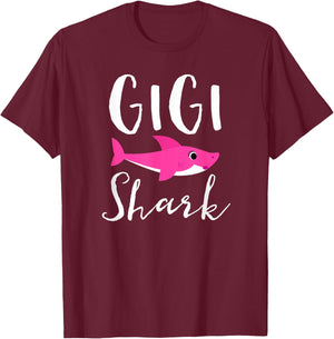 Gigi Shark Grandma Grandmother Pink Shark Graphic T-Shirt - T-Shirt | Maroon
