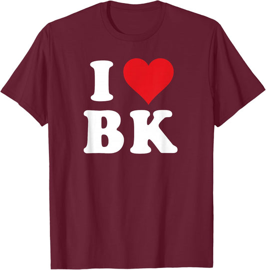 I Heart BK Initials I Love B.K. First And Last Name B K T-Shirt - T-Shirt | Maroon