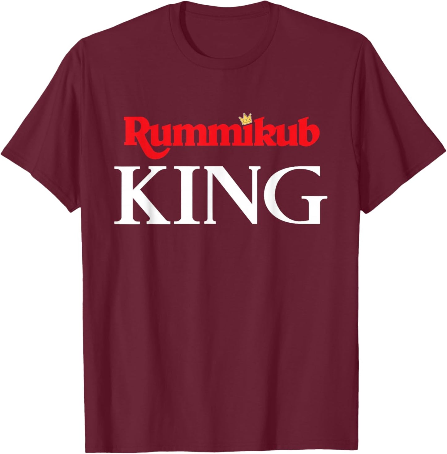Rummikub King Logo With Crown Noble White Ink T-Shirt - T-Shirt | Maroon
