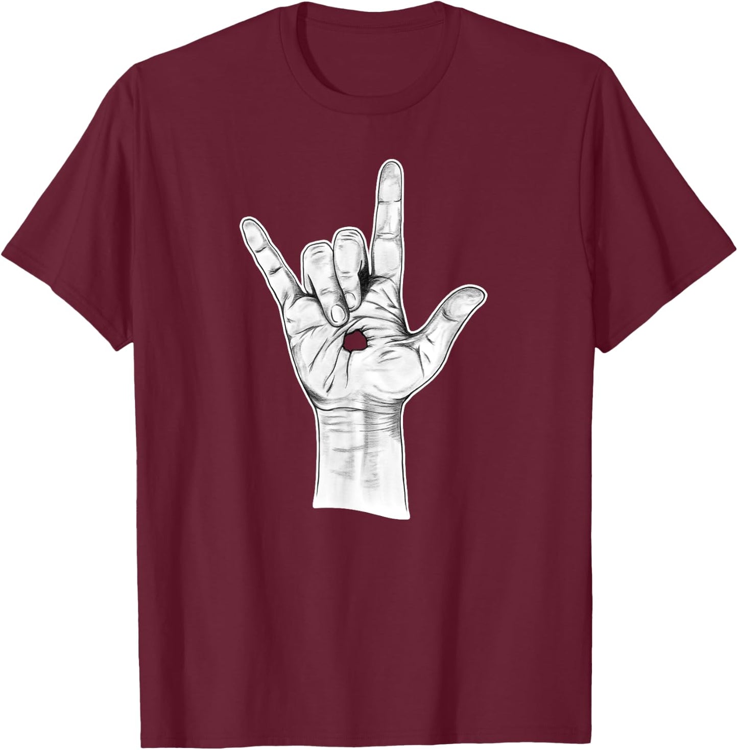 I Love You ASL Hand Sign - Hand Drawn Novelty Jesus T-Shirt - T-Shirt | Maroon