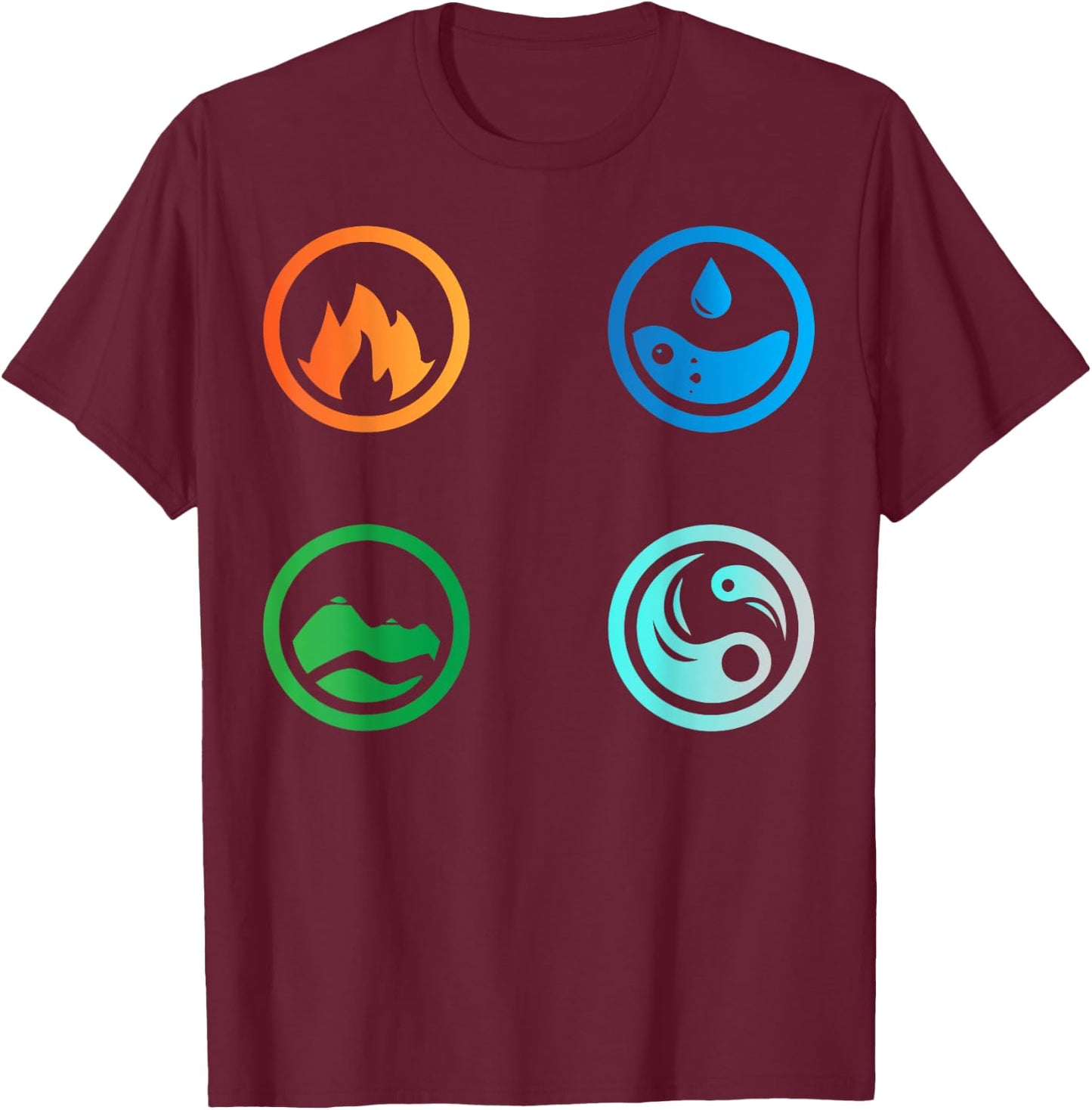 Earth, Water, Fire, Air , The Four Elements T-Shirt - T-Shirt | Maroon