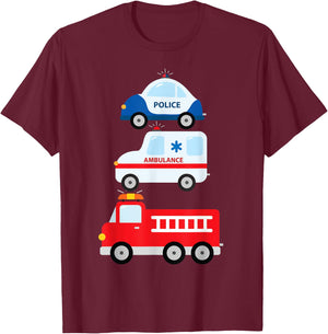 Emergency Vehicles Fire Truck Police Car Ambulance Cars T-Shirt - T-Shirt | Maroon