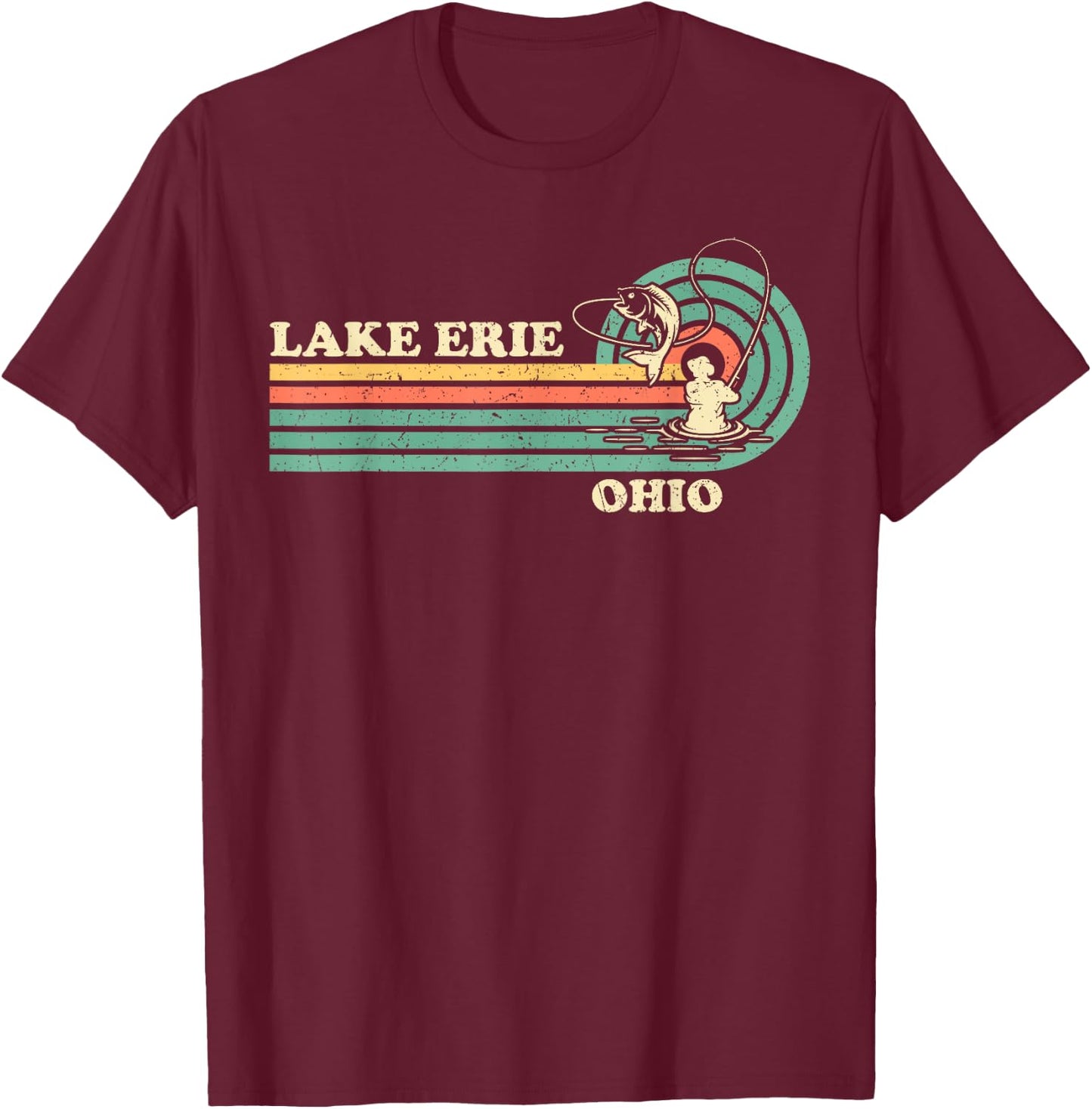 Vintage Retro Summer Fishing Ohio Erie Lake T-Shirt - T-Shirt | Maroon