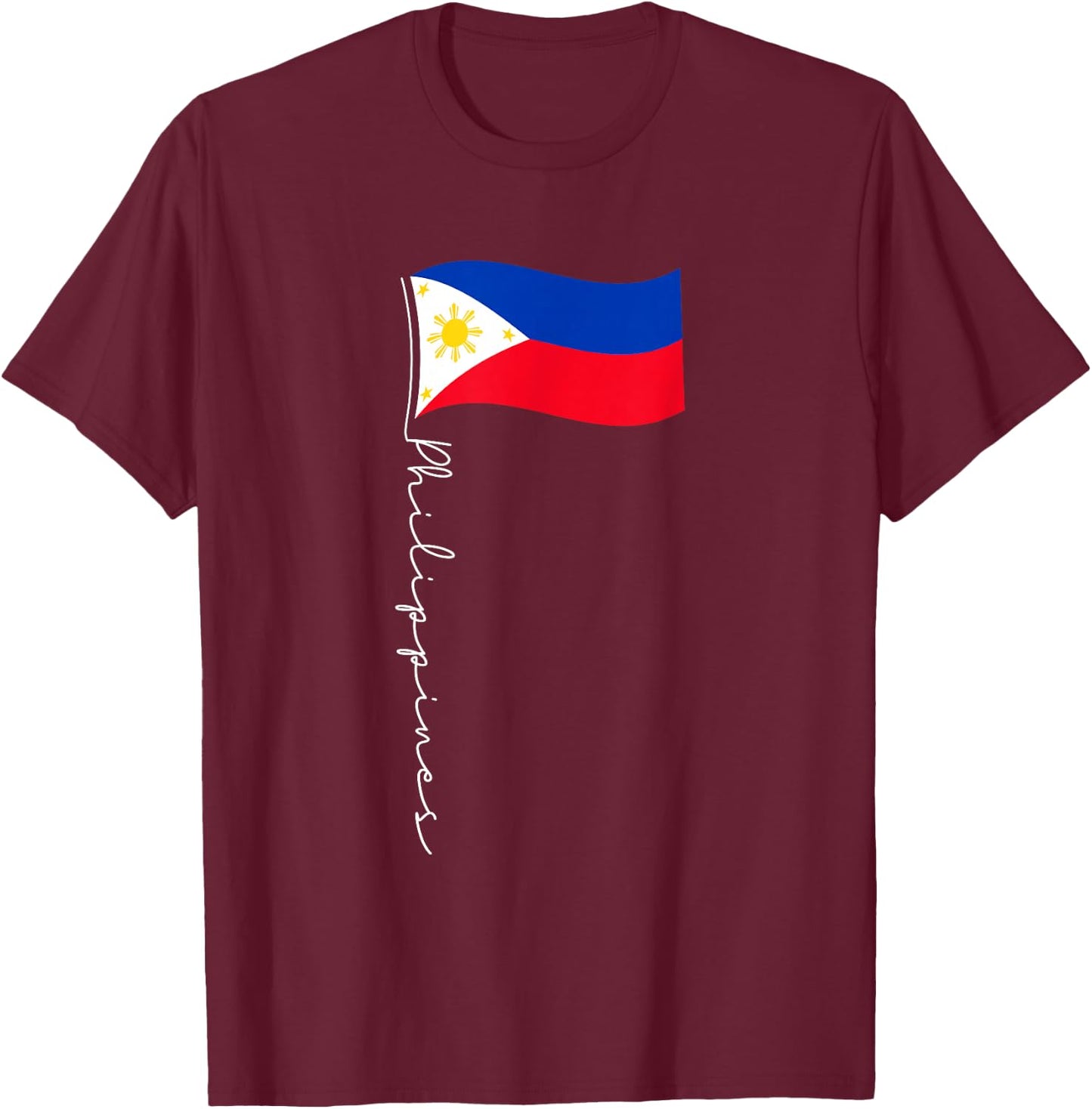 Family Heritage Gifts Philippines Signature Flag Pole - Elegant Filipino Flag T-Shirt - T-Shirt | Maroon