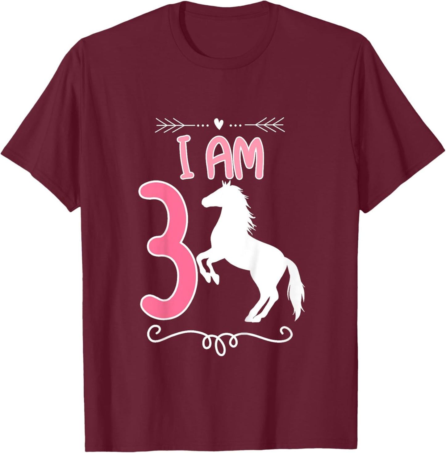 Horse Birthday Shirt 3 Years Old Birthday Outfit Girls T-Shirt - T-Shirt | Maroon