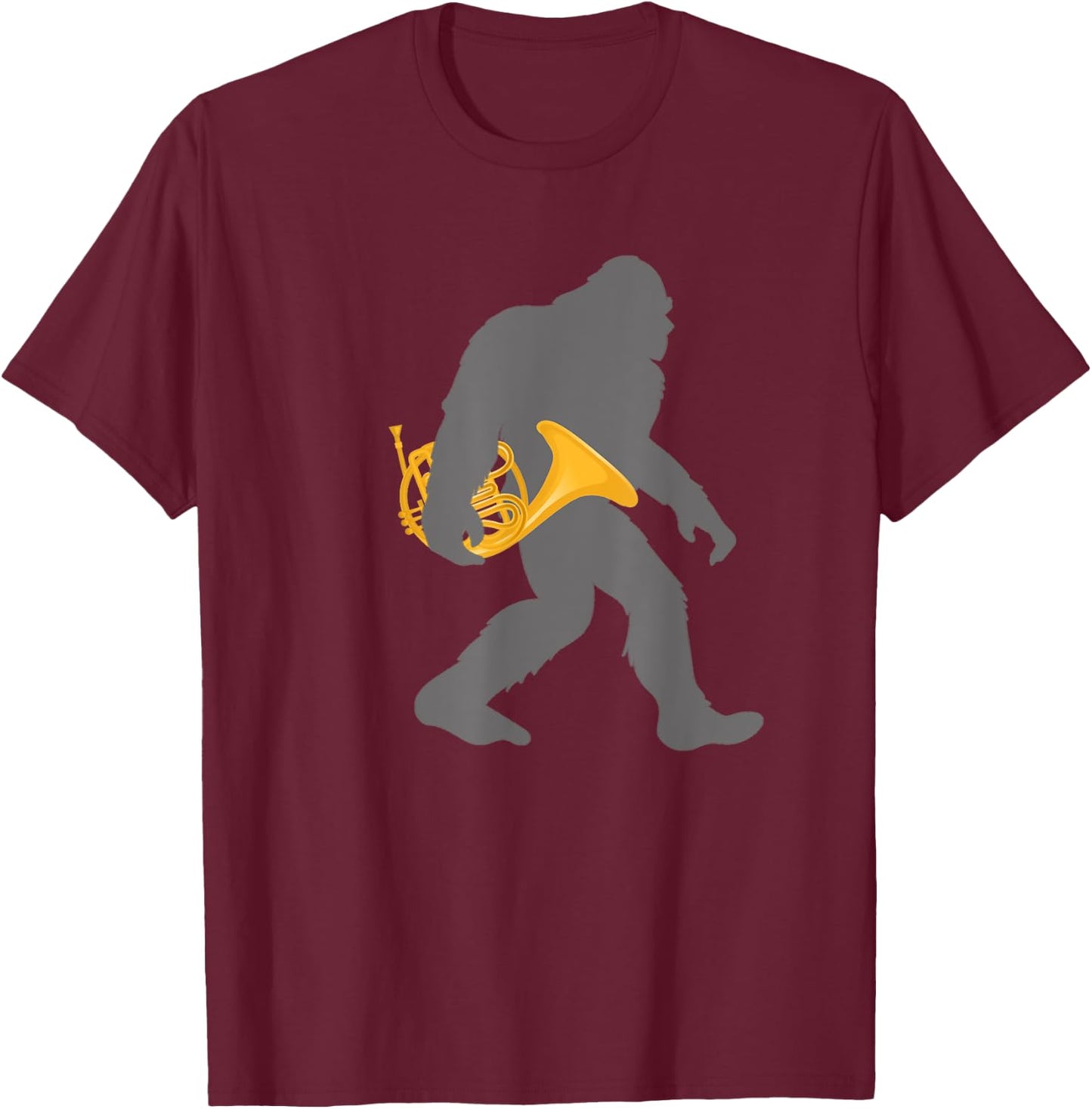 Funny Horn Player Bigfoot musician with French Horn T-Shirt - T-Shirt | Maroon