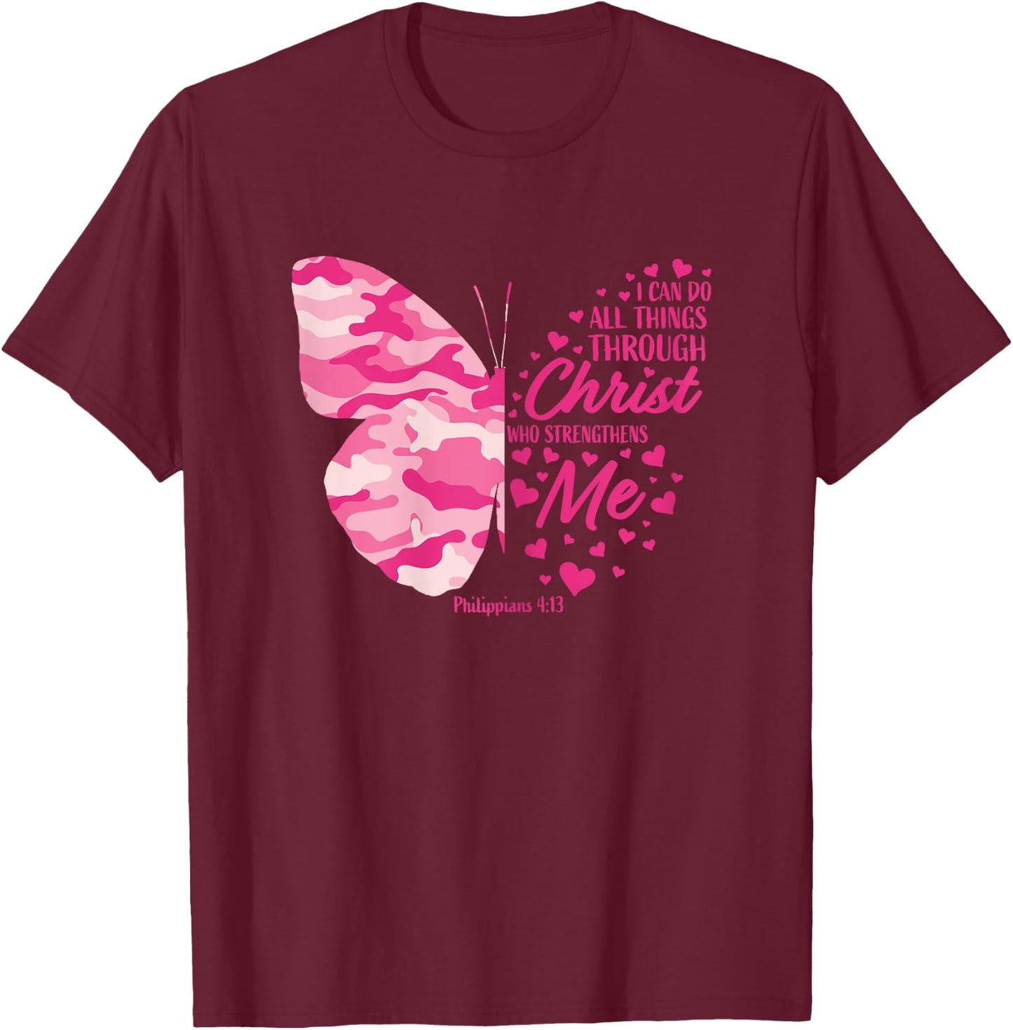 Cute Pink Camo Gifts Women Girls Christian Butterfly Graphic T-Shirt - T-Shirt | Maroon