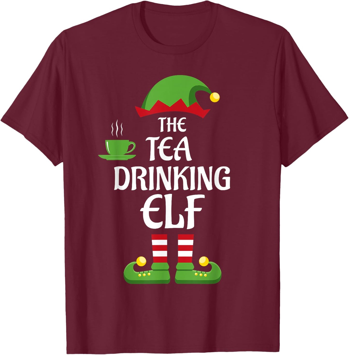 Tea Drinking Elf Family Matching Group Christmas T-Shirt - T-Shirt | Maroon
