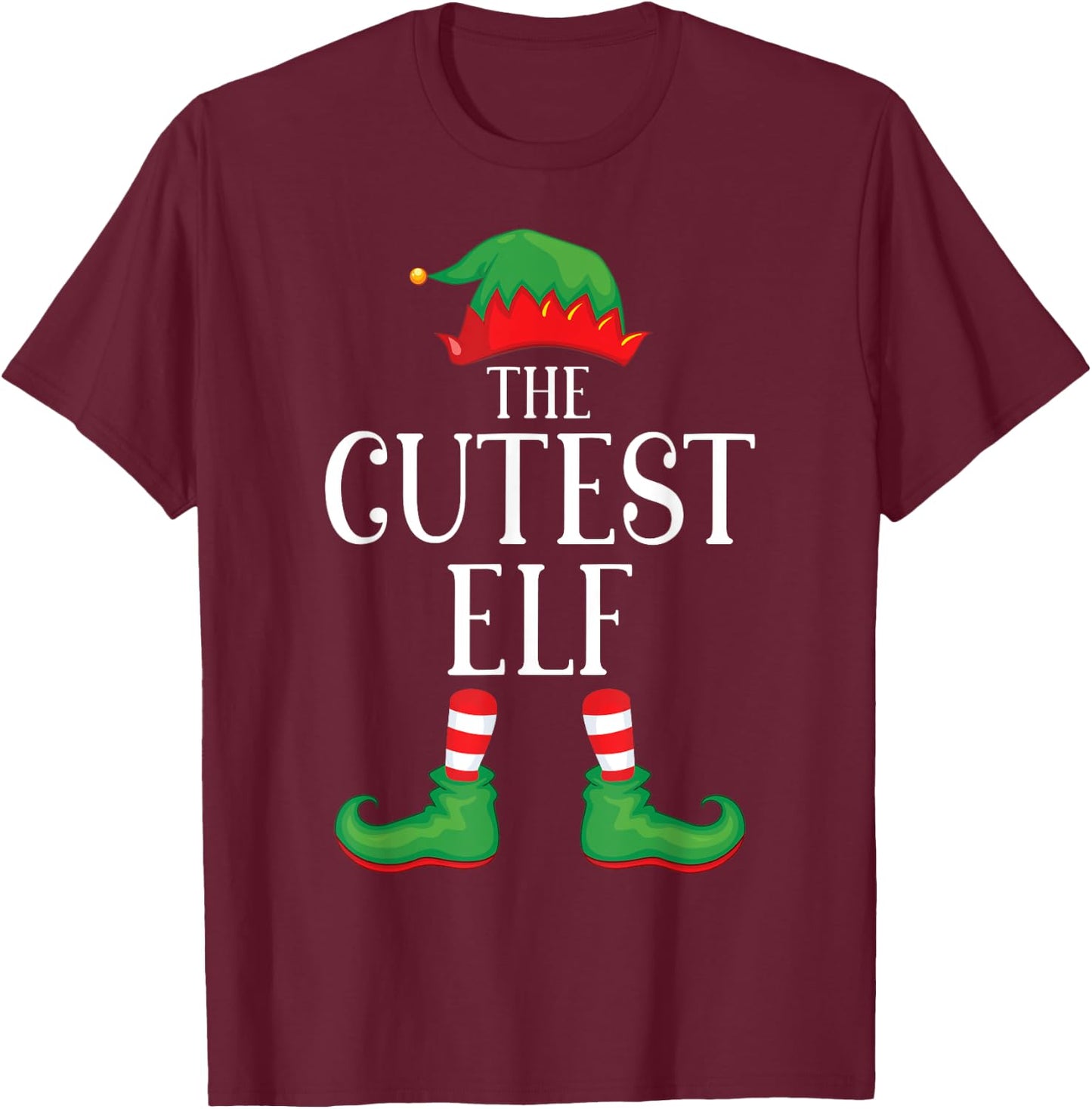 Cutest Elf Matching Group Xmas Funny Family Christmas T-Shirt - T-Shirt | Maroon
